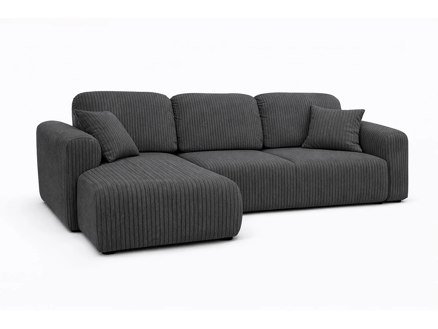 Narożnik w kształcie L z funkcją spania i pojemnikiem Bingo L, tkanina sztruksowa Poso, Szary, Lewy