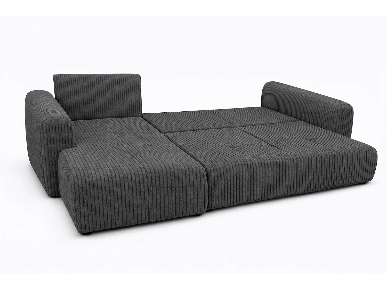 Narożnik w kształcie L z funkcją spania i pojemnikiem Bingo L, tkanina sztruksowa Poso, Szary, Lewy