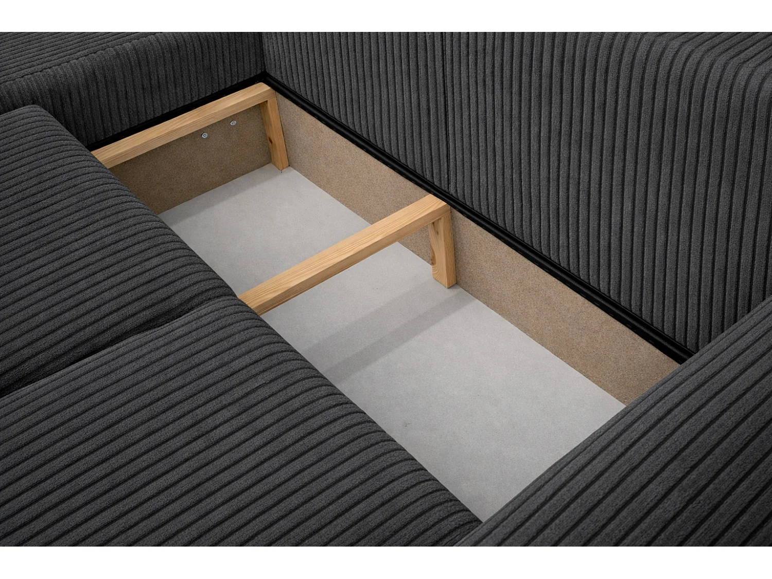 Narożnik w kształcie L z funkcją spania i pojemnikiem Bingo L, tkanina sztruksowa Poso, Szary, Lewy