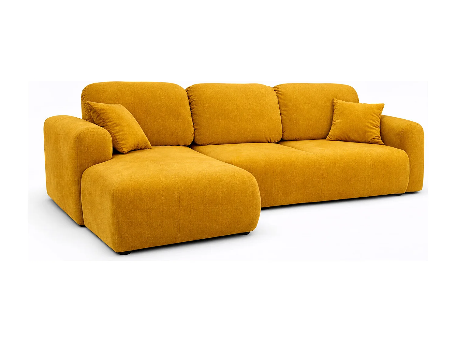 Narożnik w kształcie L z funkcją spania i pojemnikiem Bingo L, tkanina welurowa Salvador, Żółty, Lewy