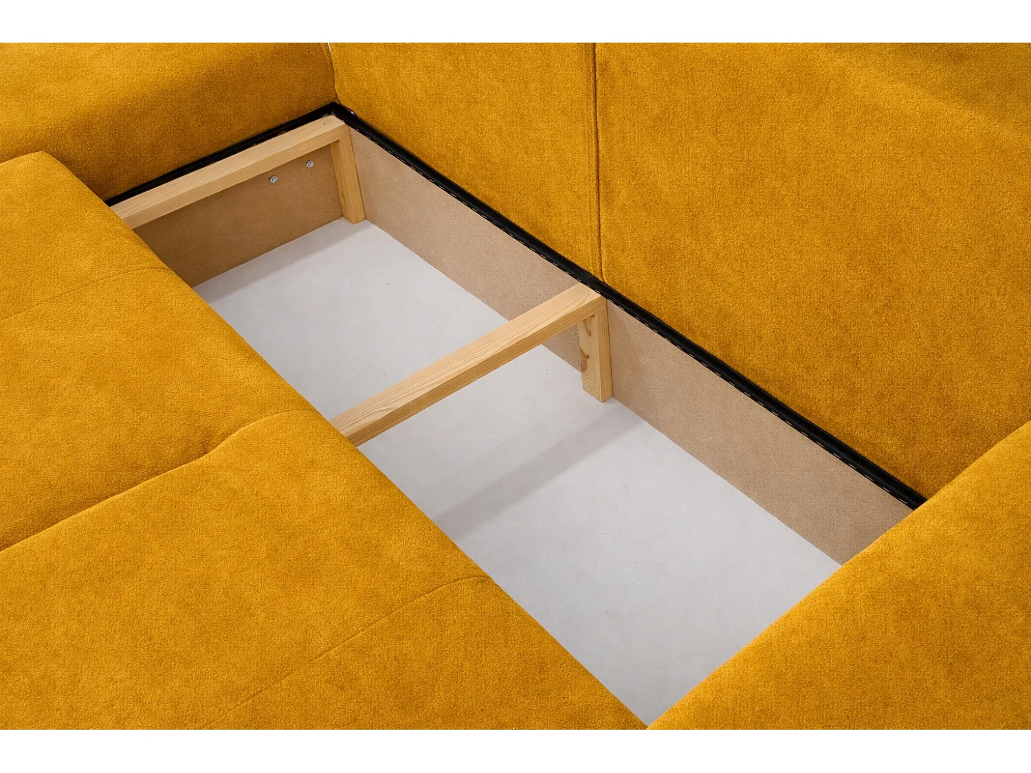Narożnik w kształcie L z funkcją spania i pojemnikiem Bingo L, tkanina welurowa Salvador, Żółty, Lewy
