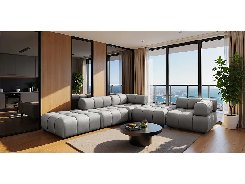 Modulaire hoekbank, Veloursstof Bluvel, Grijs, Links, Bolla