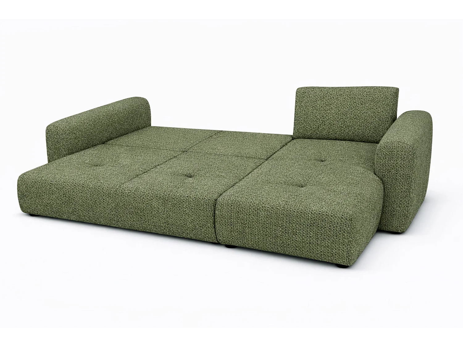 Divano angolare con funzione letto e contenitore, Divano a L Bingo L, tessuto chenille Artico, Muschio, Destra