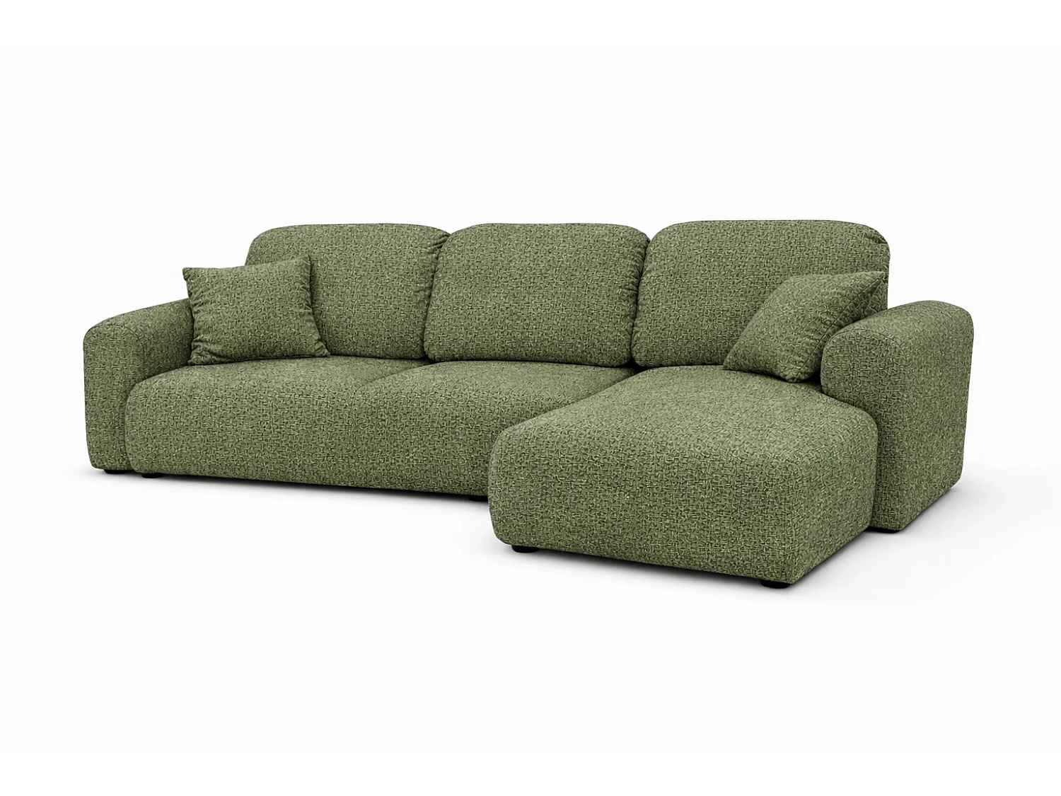 Divano angolare con funzione letto e contenitore, Divano a L Bingo L, tessuto chenille Artico, Muschio, Destra