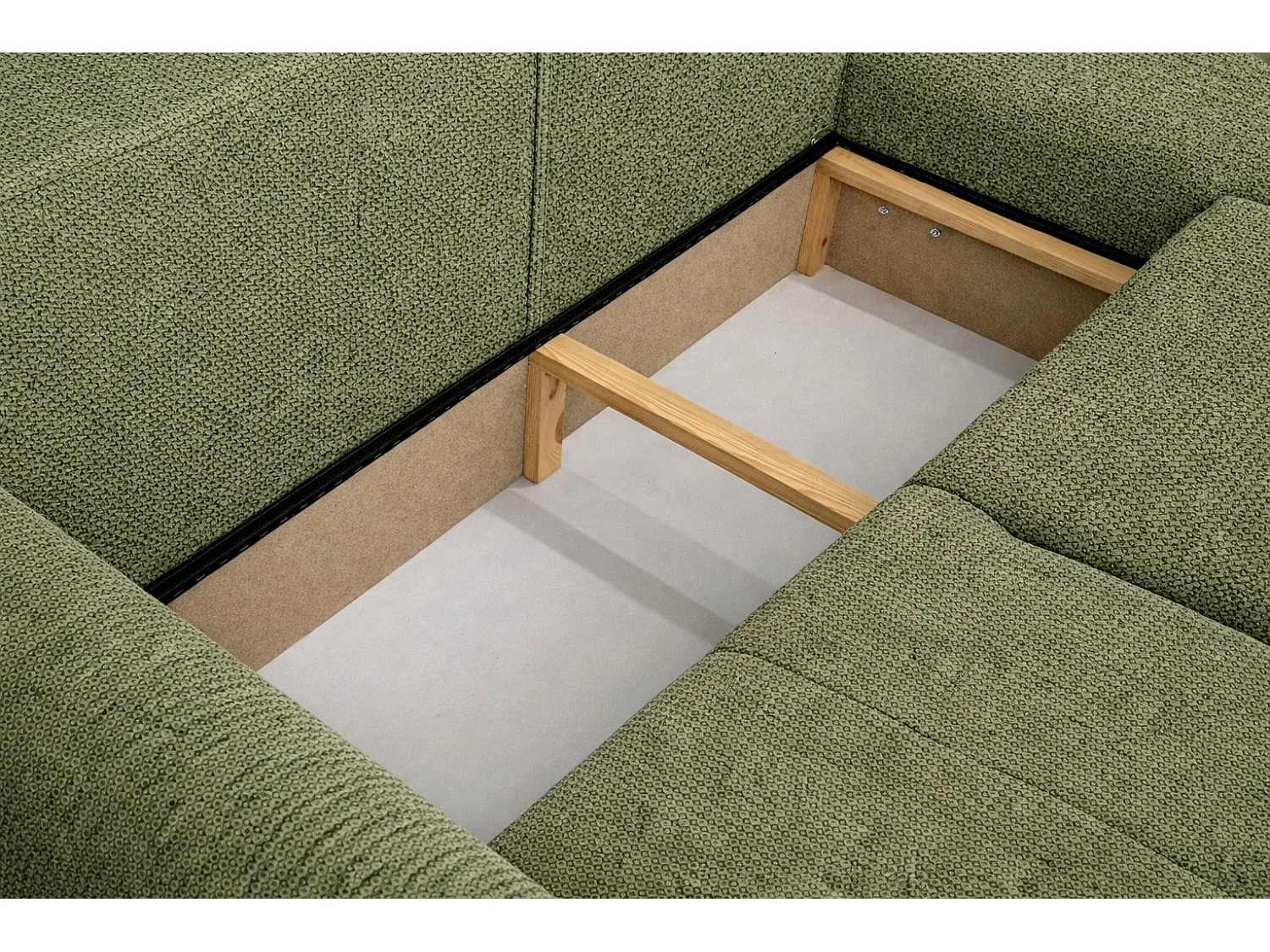 Divano angolare con funzione letto e contenitore, Divano a L Bingo L, tessuto chenille Artico, Muschio, Destra