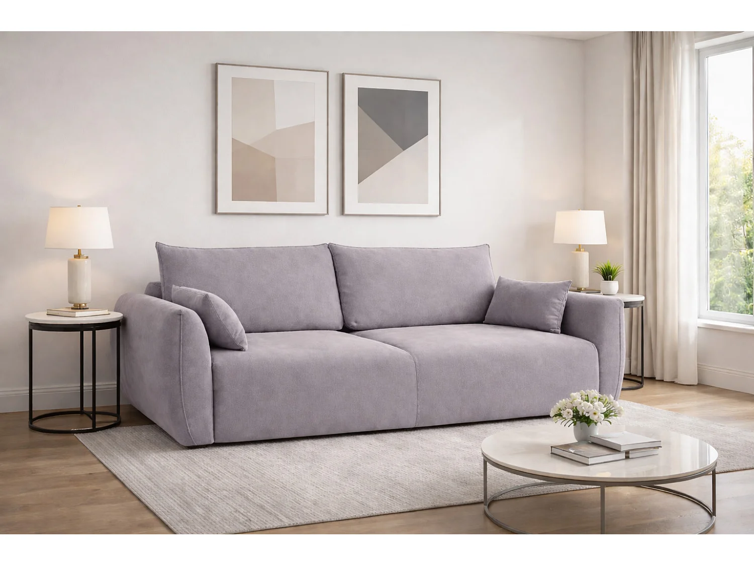 Sofa met slaapfunctie en opbergruimte, veloursstof Salvador, Grijs, Zephira