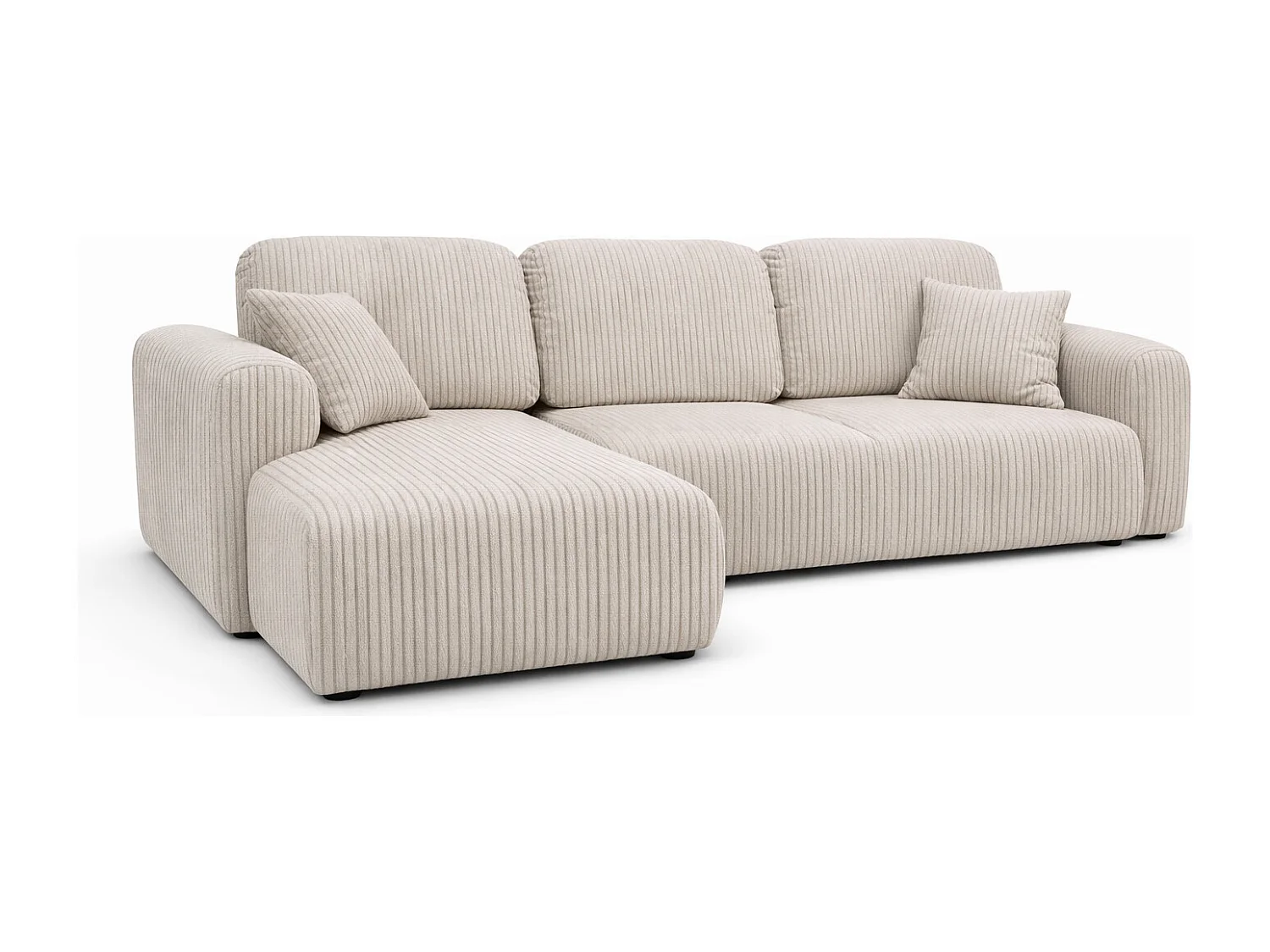 Narożnik w kształcie L z funkcją spania i pojemnikiem Bingo L, tkanina sztruksowa Poso, Beżowy, Lewy