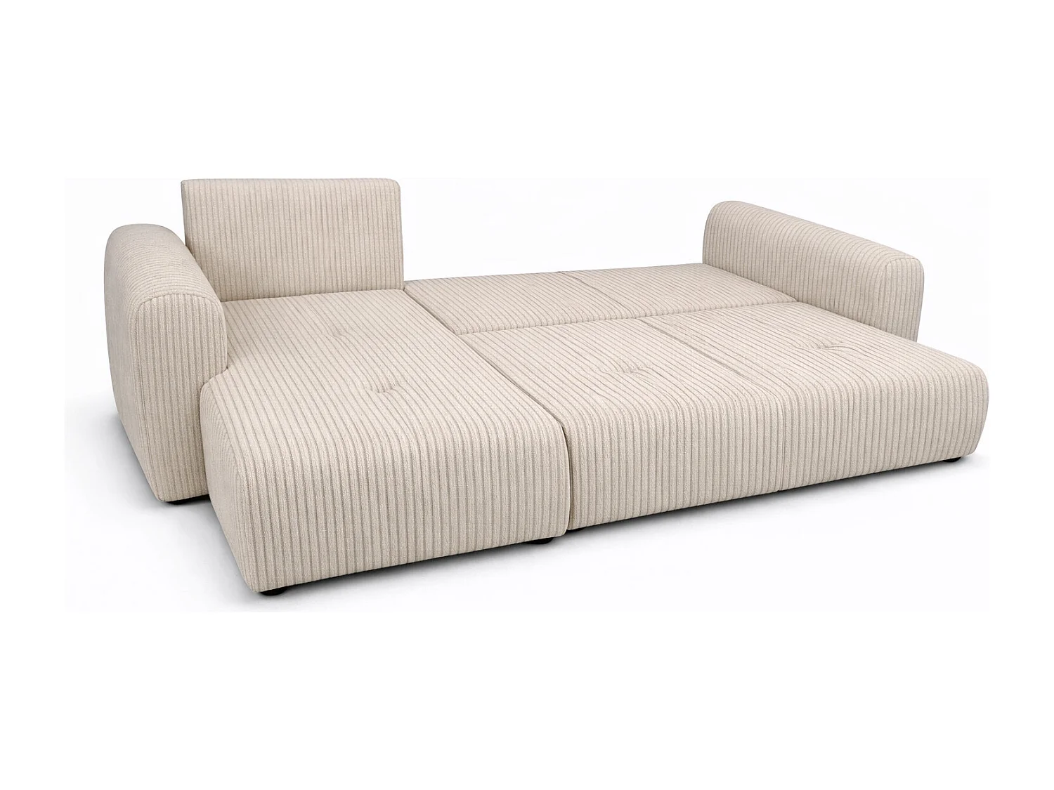 Narożnik w kształcie L z funkcją spania i pojemnikiem Bingo L, tkanina sztruksowa Poso, Beżowy, Lewy