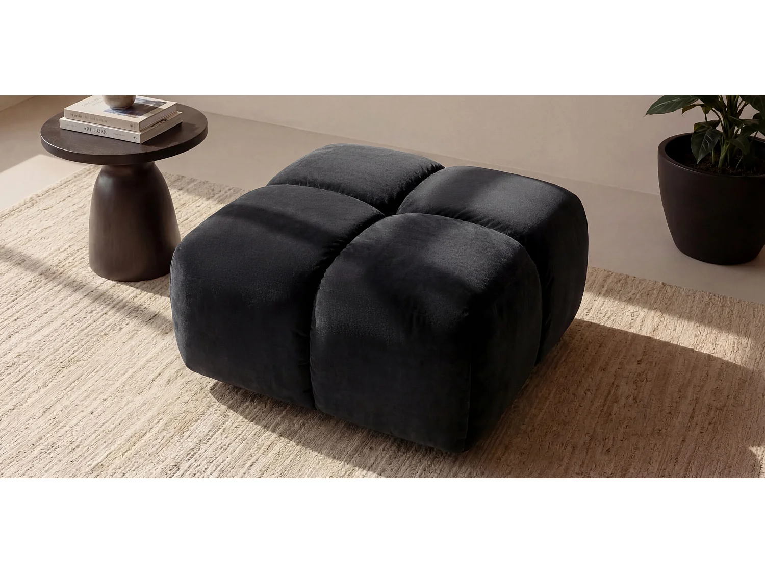 Pufa, podnóżek, tkanina welurowa Bluvel, Czarny, Averro