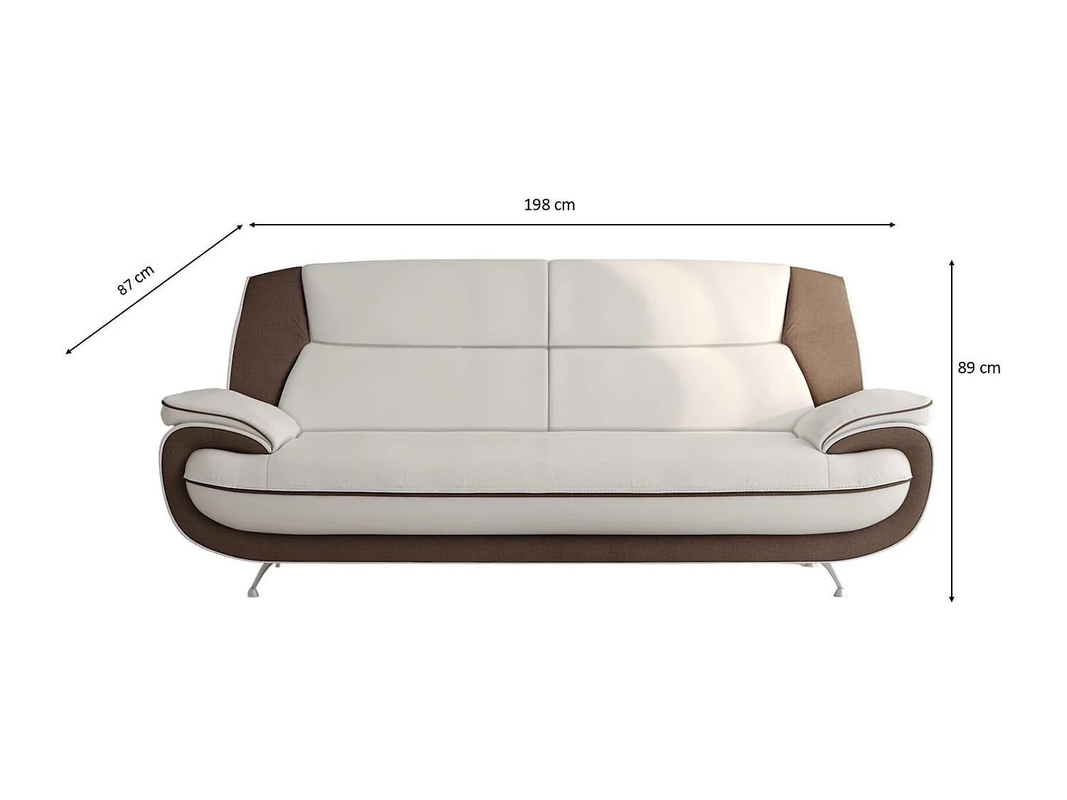 3-zits bank, stof Kronos, wit + bruin, Palermo