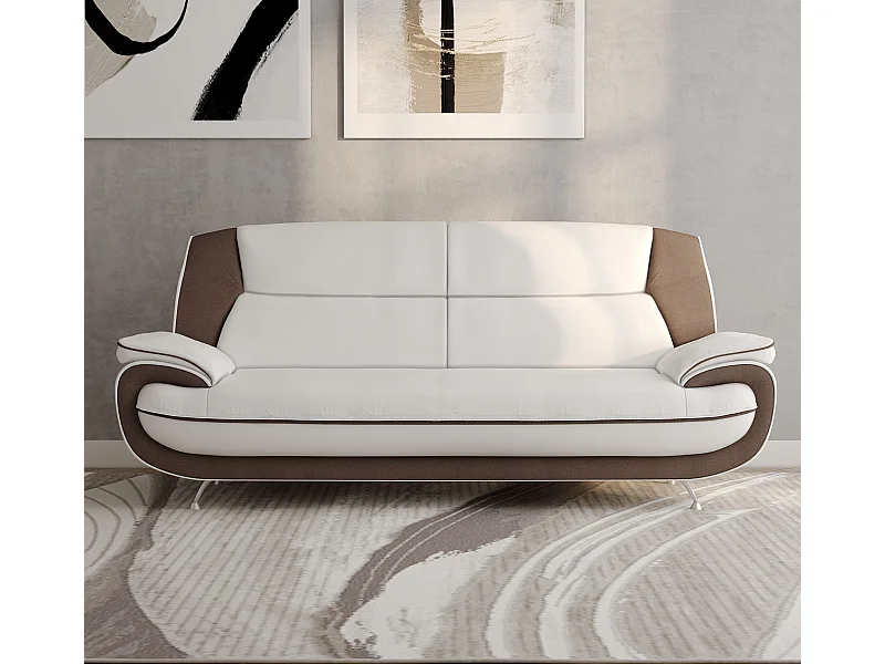 3-zits bank, stof Kronos, wit + bruin, Palermo