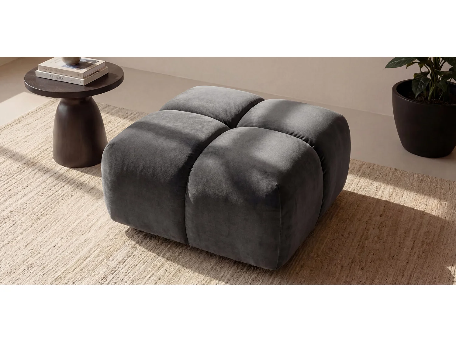 Pufa, podnóżek, tkanina welurowa Bluvel, Popielaty, Averro