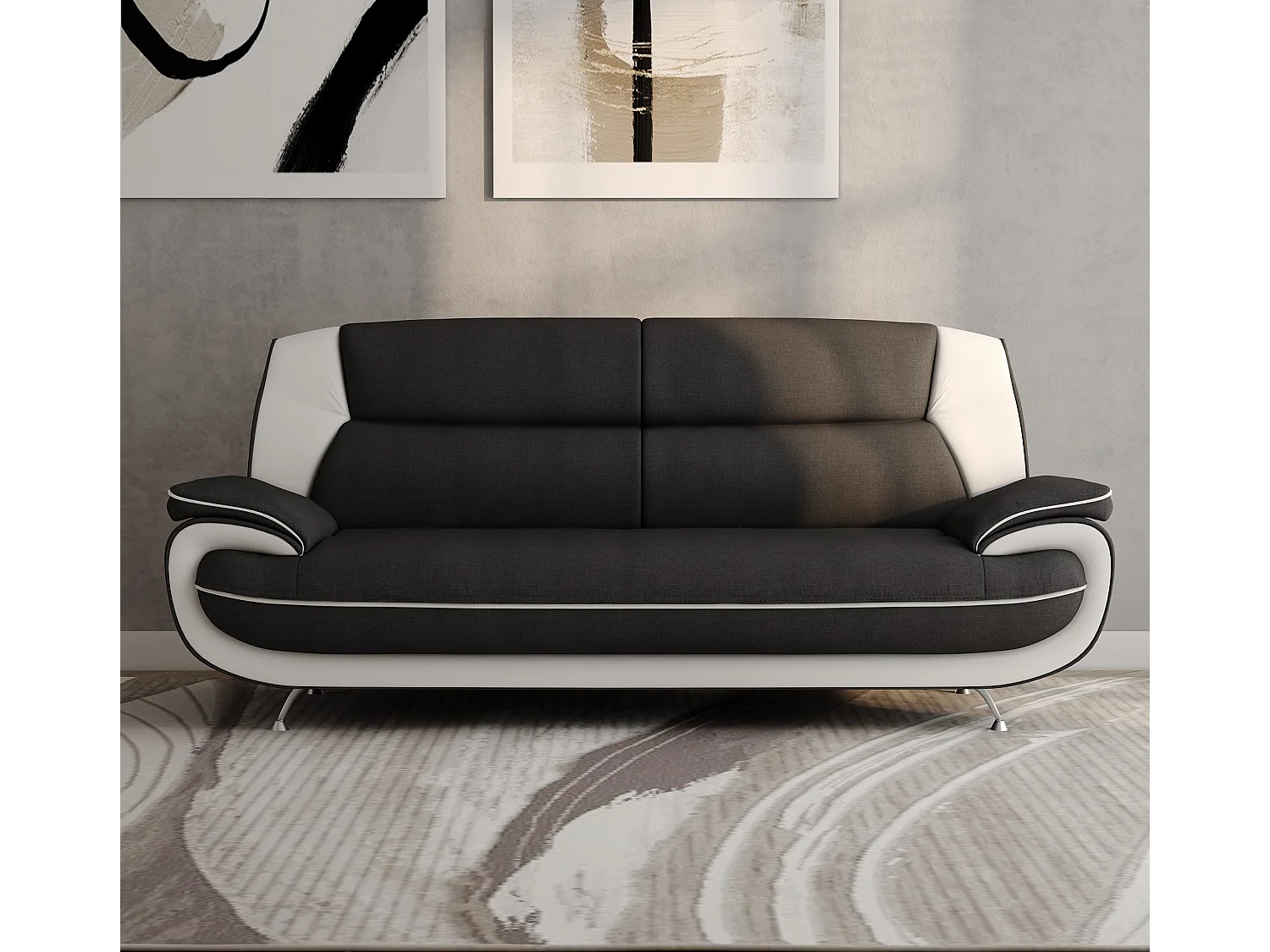 3-zits bank, stof Kronos, zwart + wit, Palermo