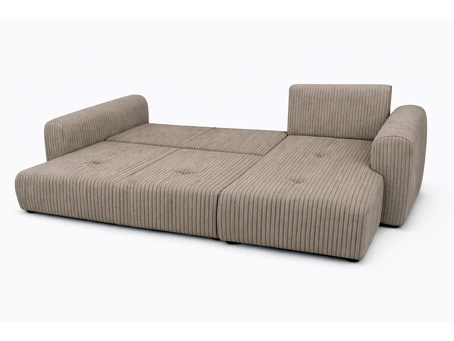 Narożnik w kształcie L z funkcją spania i pojemnikiem Bingo L, tkanina sztruksowa Poso, Ciemnobeżowy, Prawy