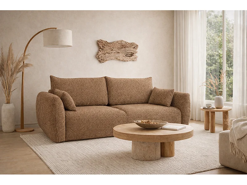 Canapé avec fonction couchage et coffre, tissu chenille Artico, Beige, Zephira