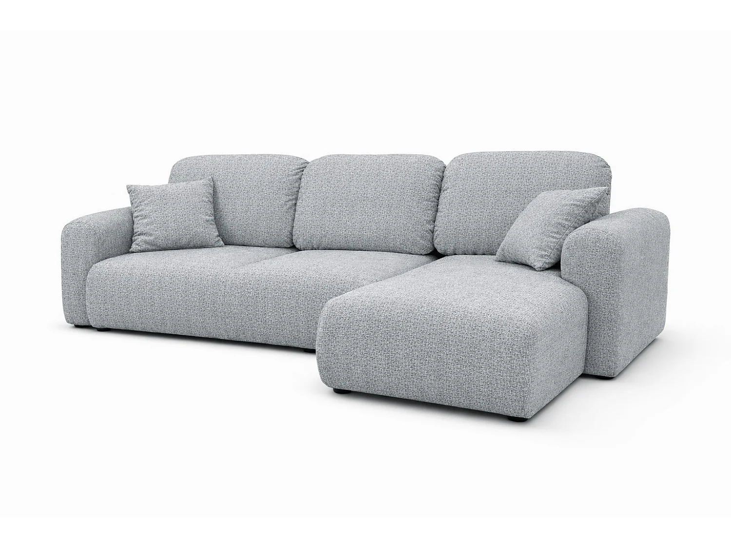 Divano angolare con funzione letto e contenitore, Divano a L Bingo L, tessuto chenille Artico, Cemento, Destra