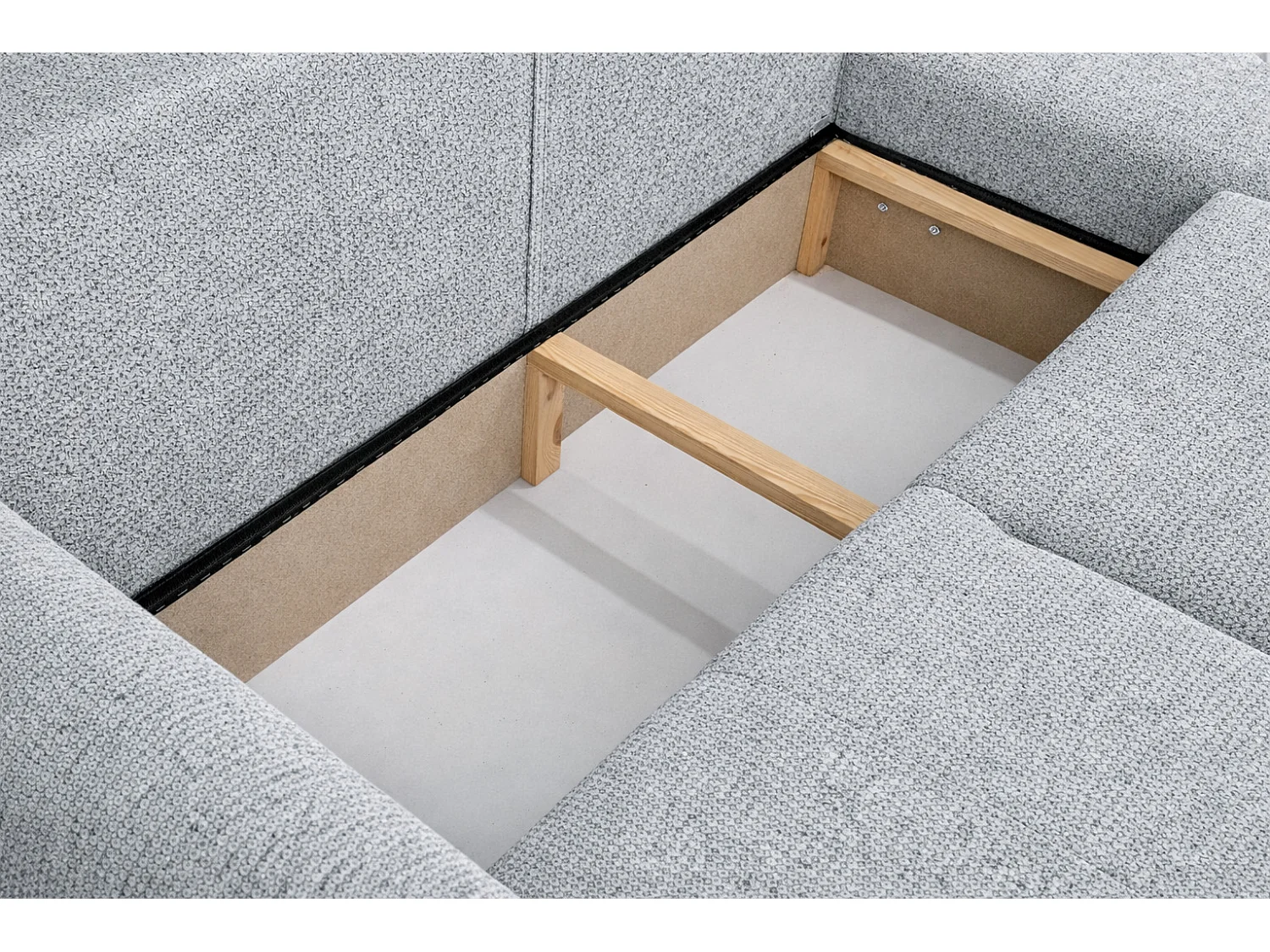 Divano angolare con funzione letto e contenitore, Divano a L Bingo L, tessuto chenille Artico, Cemento, Destra