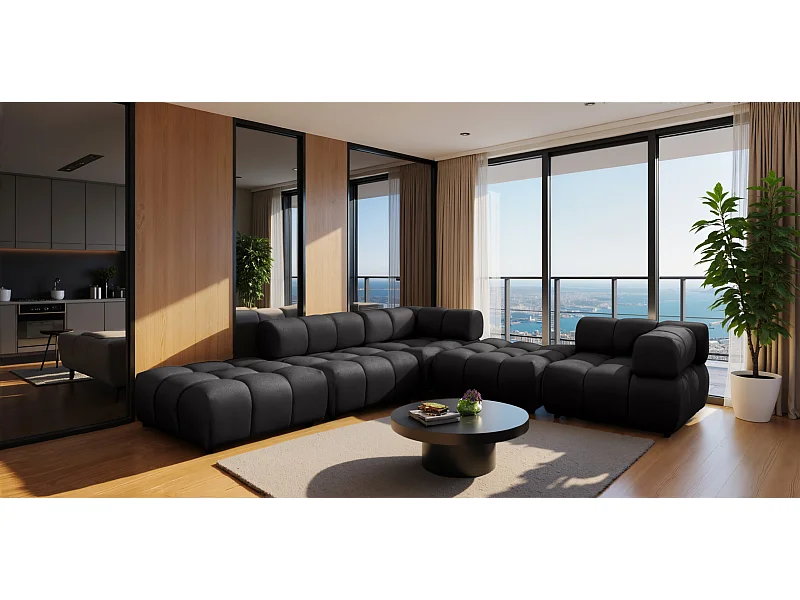 Modulaire hoekbank, Veloursstof Bluvel, Zwart, Links, Bolla