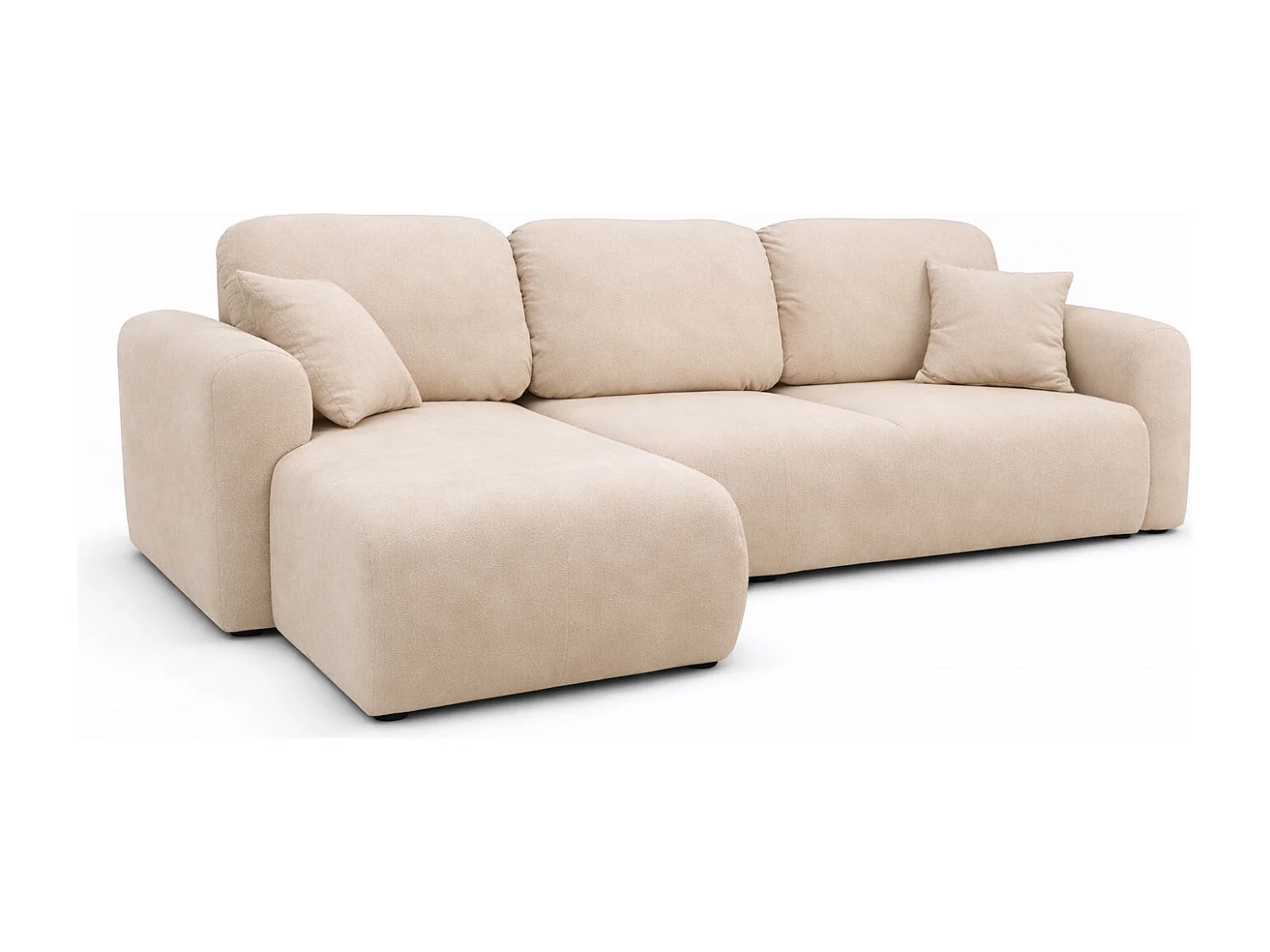 Narożnik w kształcie L z funkcją spania i pojemnikiem Bingo L, tkanina welurowa Salvador, Beżowy, Lewy