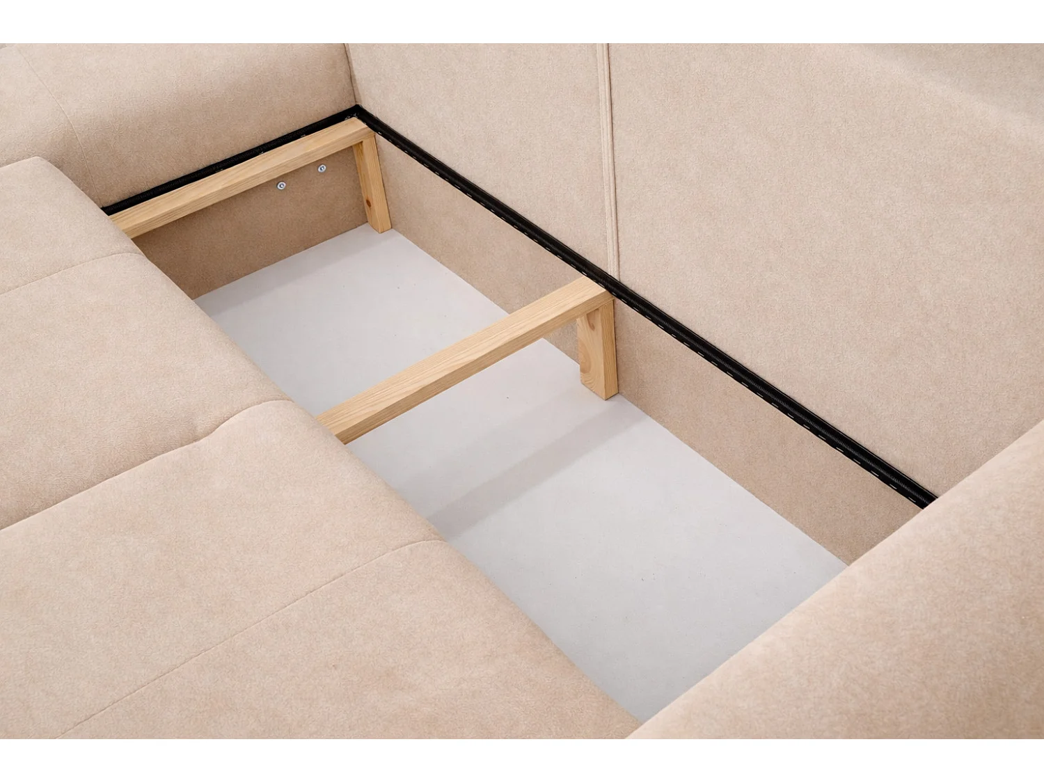 Narożnik w kształcie L z funkcją spania i pojemnikiem Bingo L, tkanina welurowa Salvador, Beżowy, Lewy