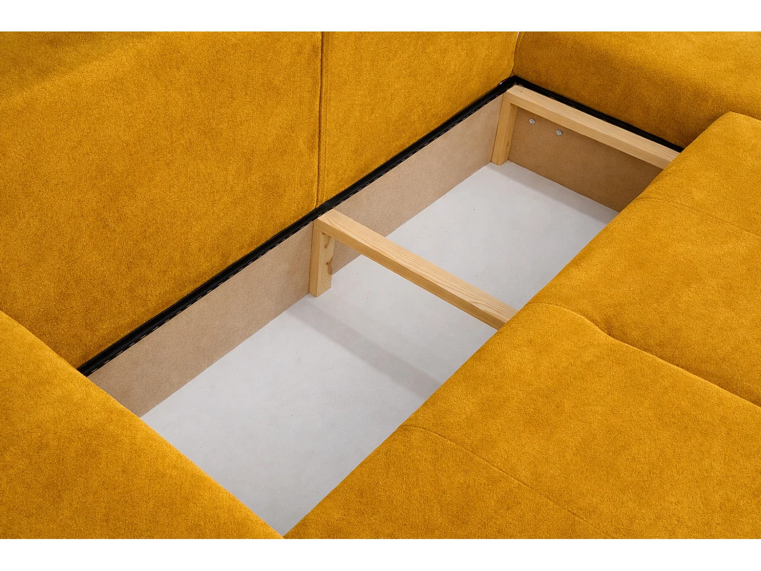 Narożnik w kształcie L z funkcją spania i pojemnikiem Bingo L, tkanina welurowa Salvador, Żółty, Prawy