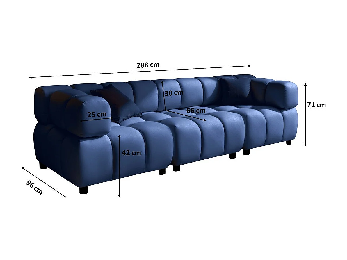Canapé modulaire 4 places, Velours Bluvel, Bleu encre, Bolla