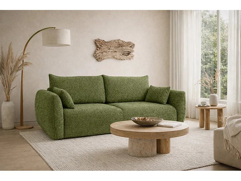 Canapé avec fonction couchage et coffre, tissu chenille Artico, Moss, Zephira