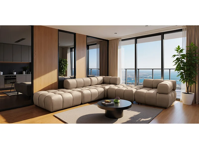 Modulaire hoekbank, Veloursstof Bluvel, Latte, Links, Bolla