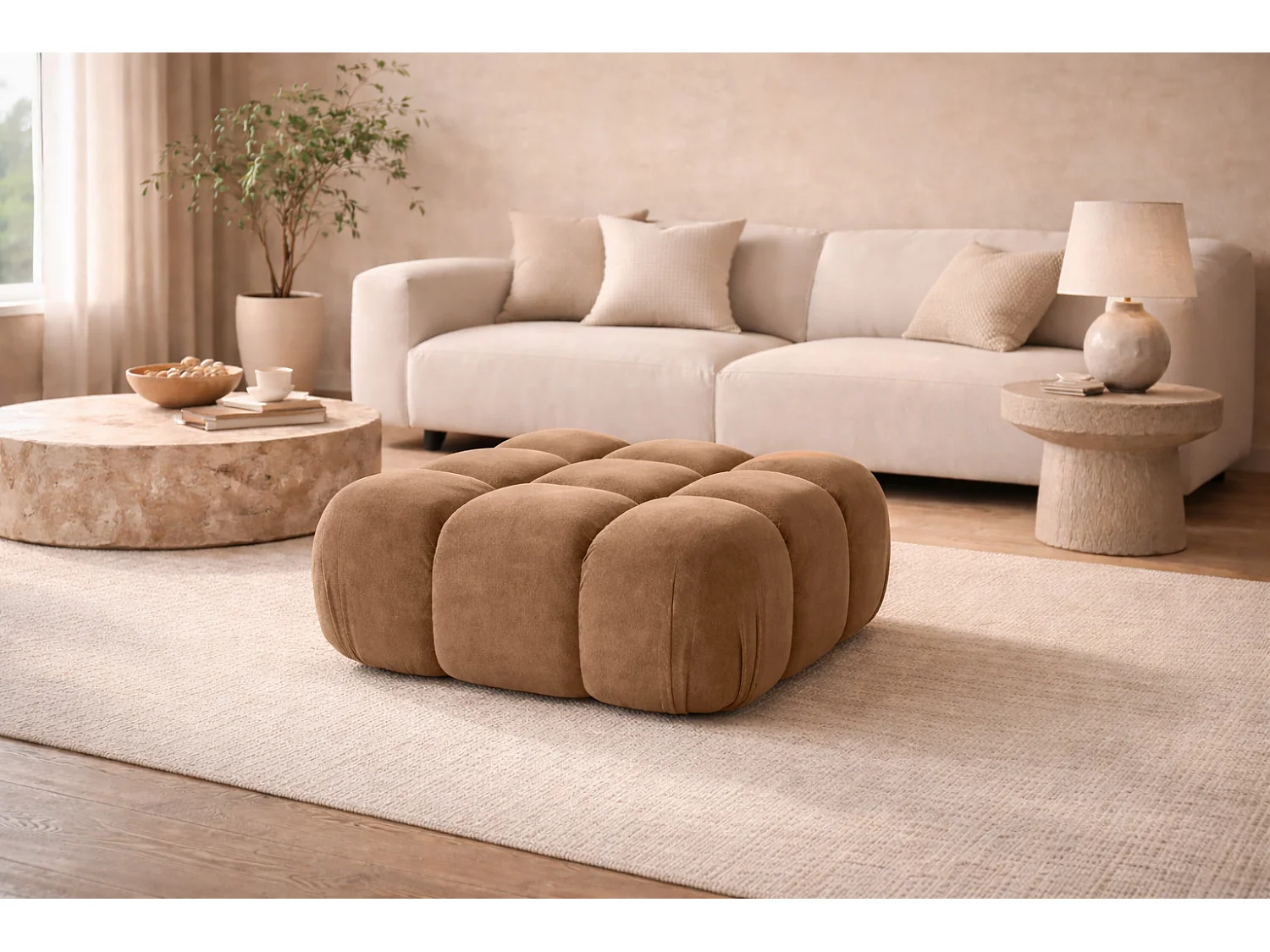 Modulaire poef, velours Salvador, Donkerbeige, Selia