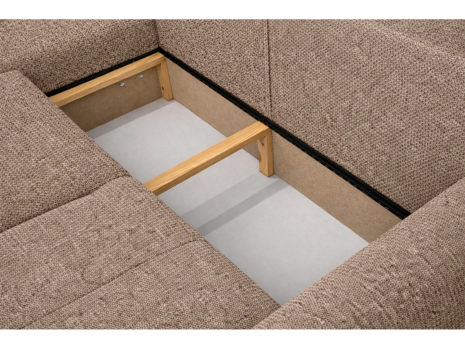 Divano angolare con funzione letto e contenitore, Divano a L Bingo L, tessuto chenille Artico, Beige, Sinistra