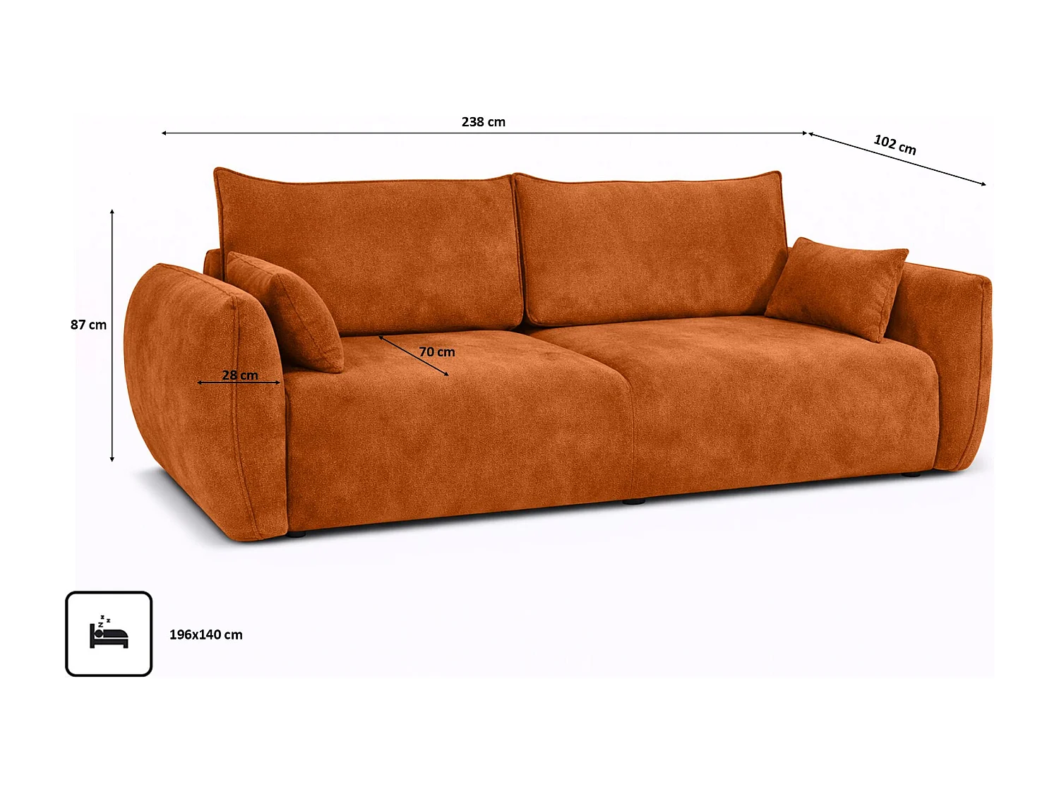 Sofa met slaapfunctie en opbergruimte, veloursstof Salvador, Bruin, Zephira