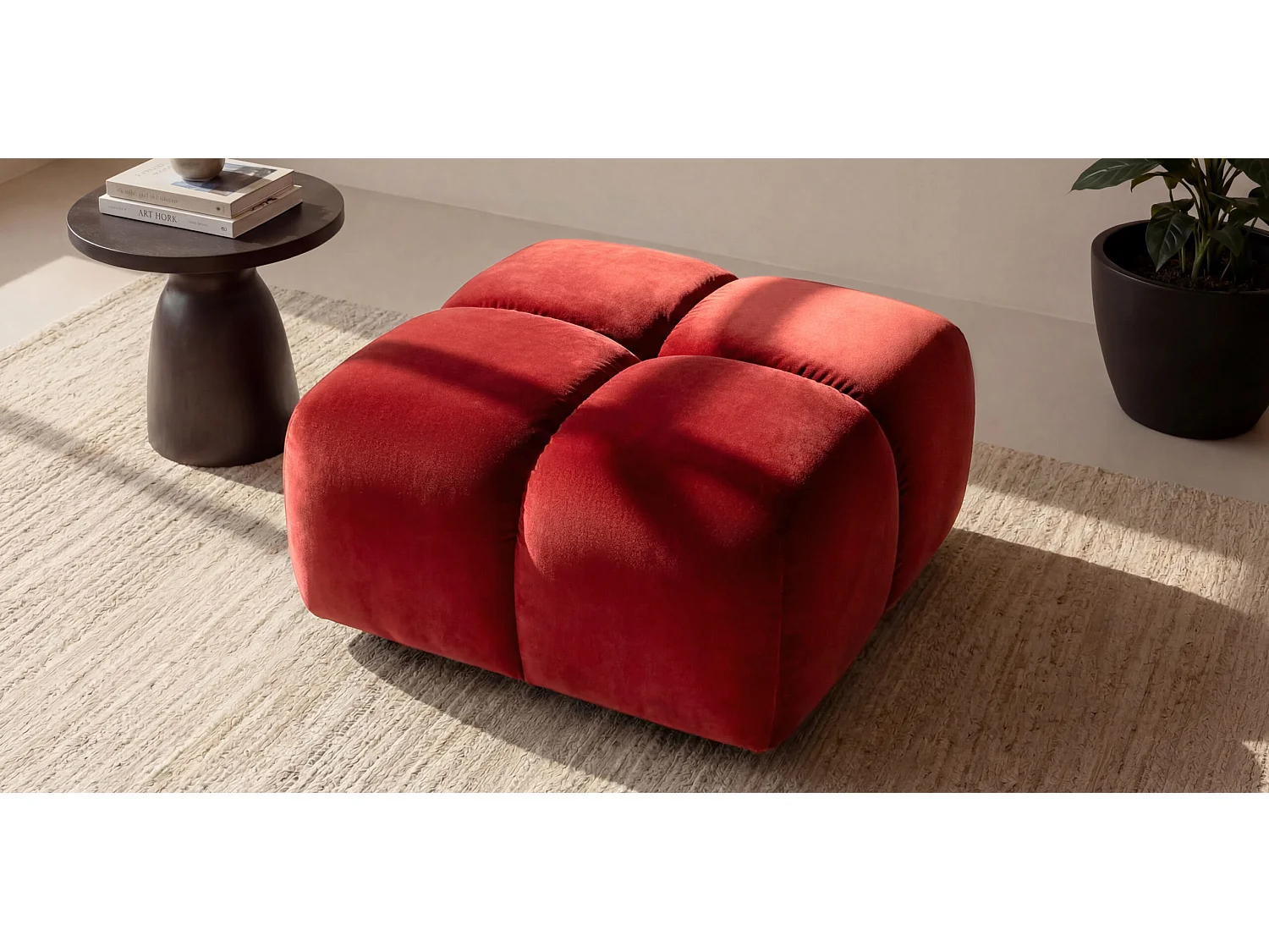 Pufa, podnóżek, tkanina welurowa Bluvel, Bordowy, Averro