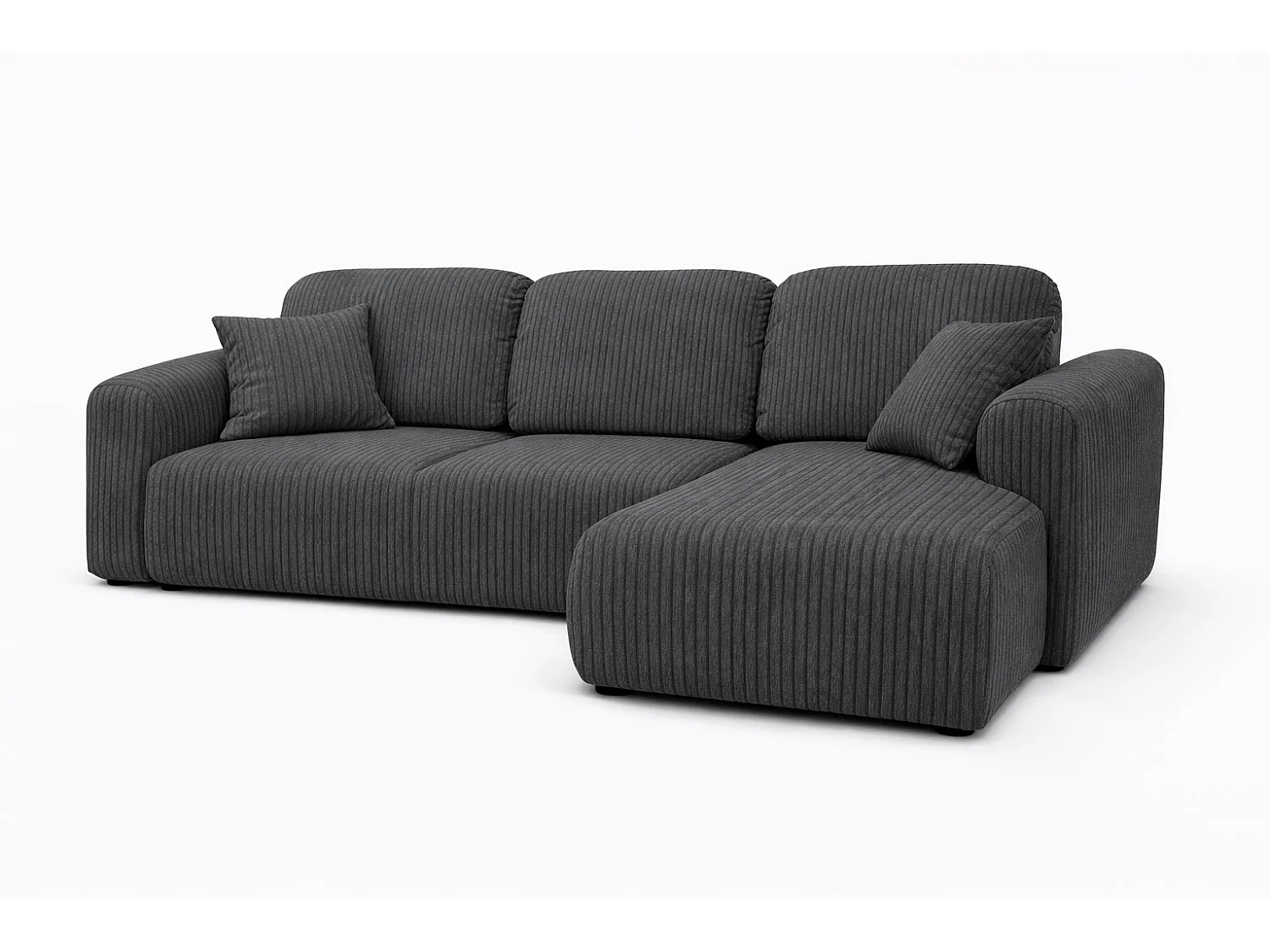 Narożnik w kształcie L z funkcją spania i pojemnikiem Bingo L, tkanina sztruksowa Poso, Szary, Prawy