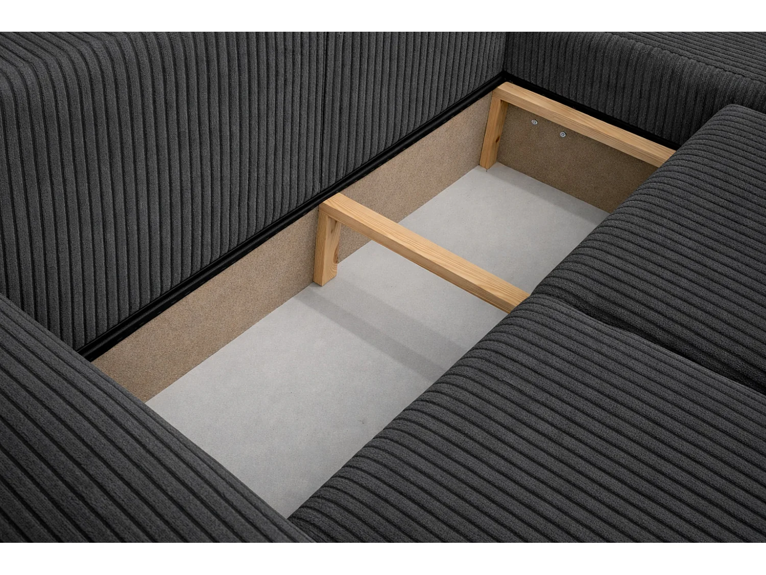 Narożnik w kształcie L z funkcją spania i pojemnikiem Bingo L, tkanina sztruksowa Poso, Szary, Prawy