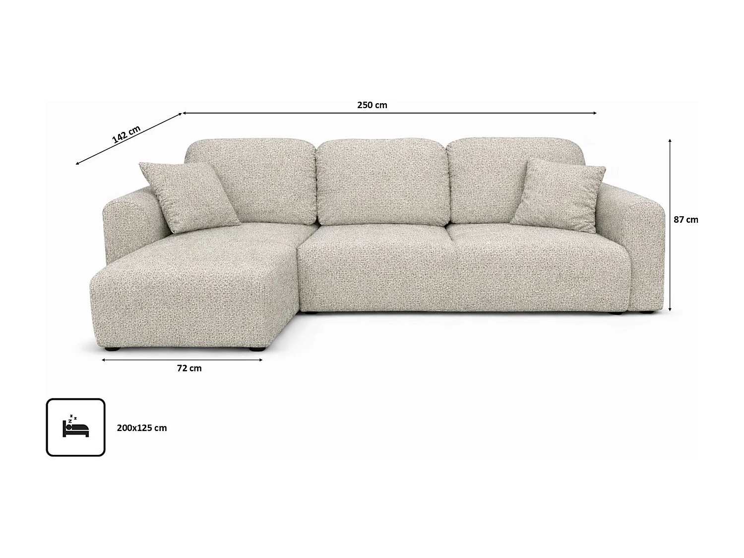 Divano angolare con funzione letto e contenitore, Divano a L Bingo L, tessuto chenille Artico, Nata, Sinistra