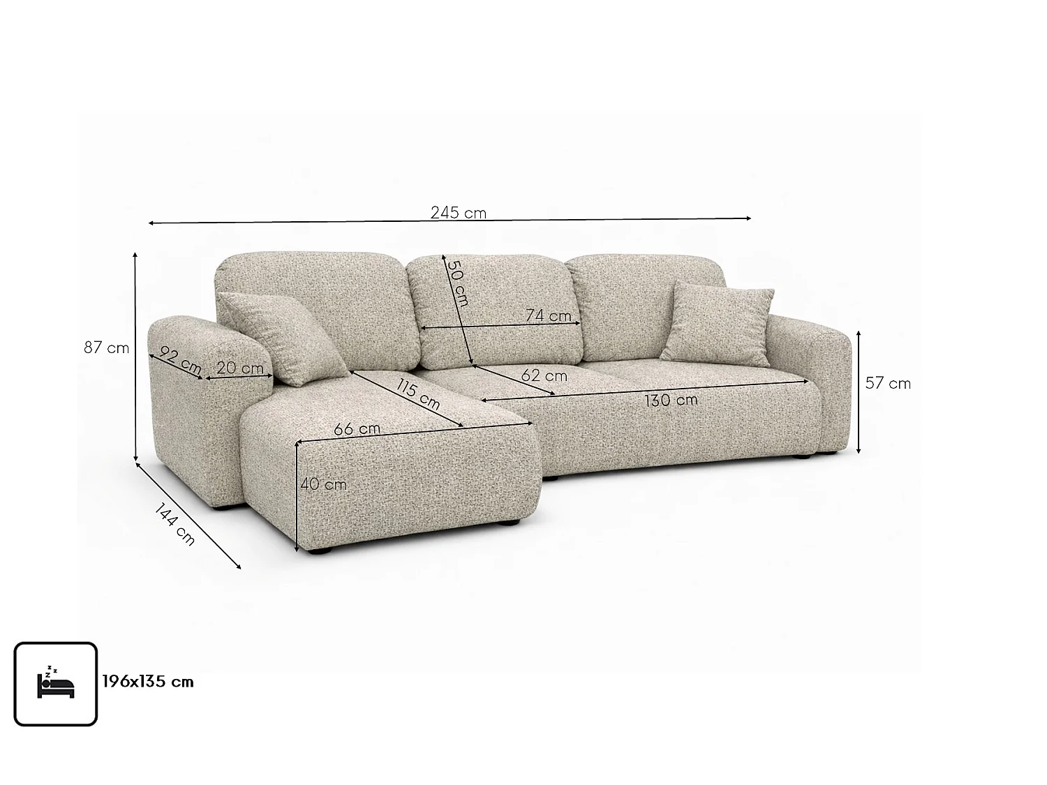 Divano angolare con funzione letto e contenitore, Divano a L Bingo L, tessuto chenille Artico, Nata, Sinistra