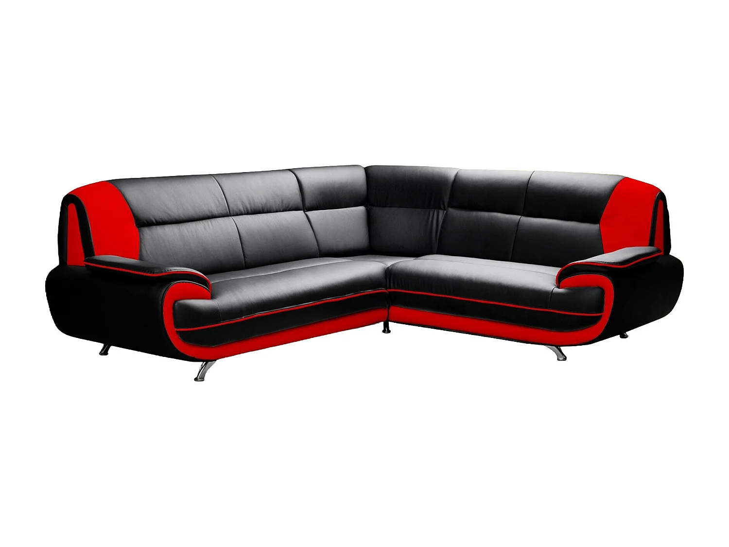 Canapé d’angle en L, tissu Soft, noir + rouge, droite, Palermo