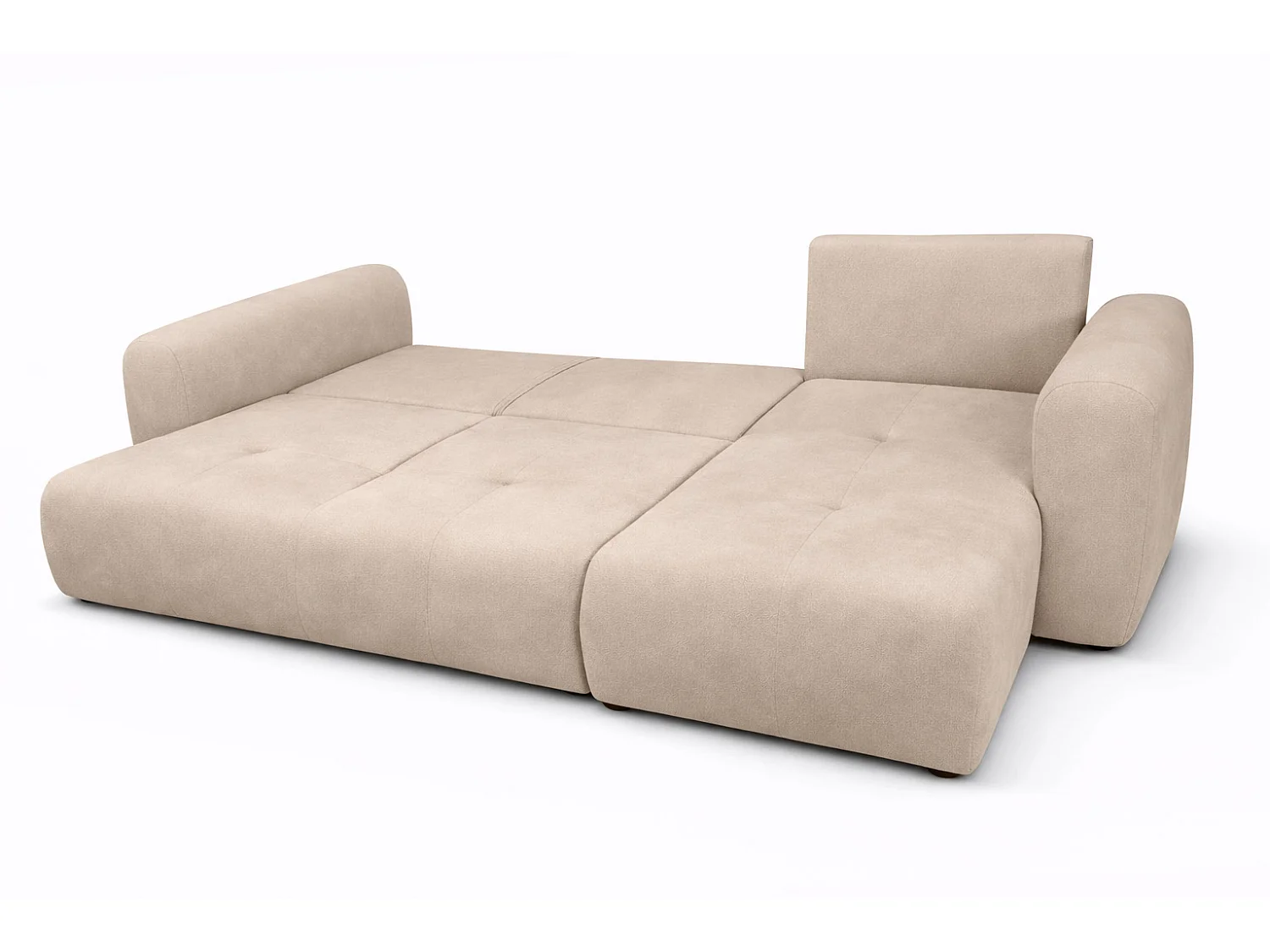 Narożnik w kształcie L z funkcją spania i pojemnikiem Bingo L, tkanina welurowa Salvador, Beżowy, Prawy