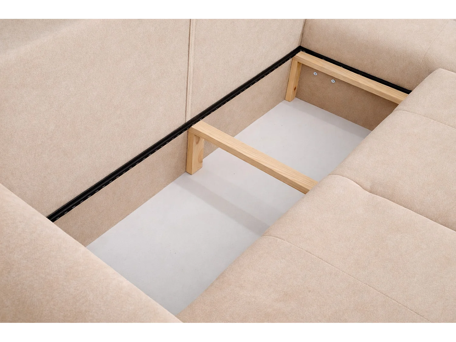 Narożnik w kształcie L z funkcją spania i pojemnikiem Bingo L, tkanina welurowa Salvador, Beżowy, Prawy