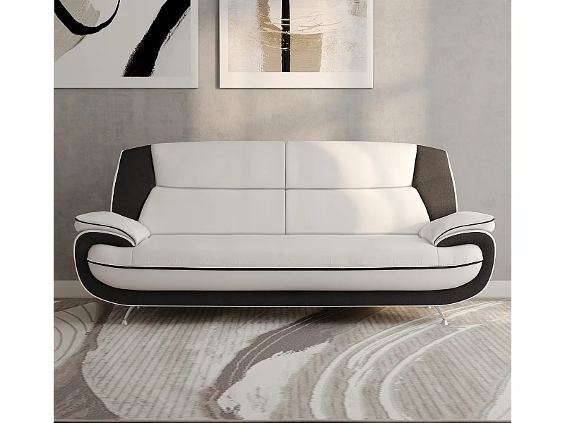 3-zits bank, stof Kronos, wit + zwart, Palermo