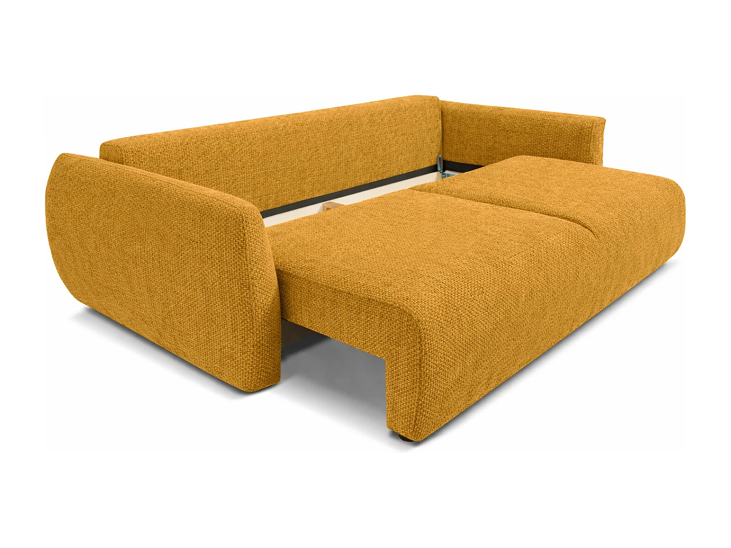 Bank met slaapfunctie en opbergruimte, chenille stof Flow, geel, Zephira