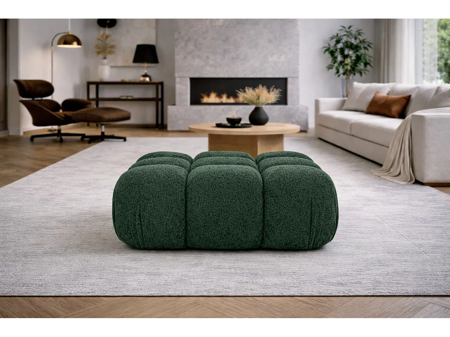 Pufa modułowa, tkanina bukla Abriamo, Ciemnozielony, Selia