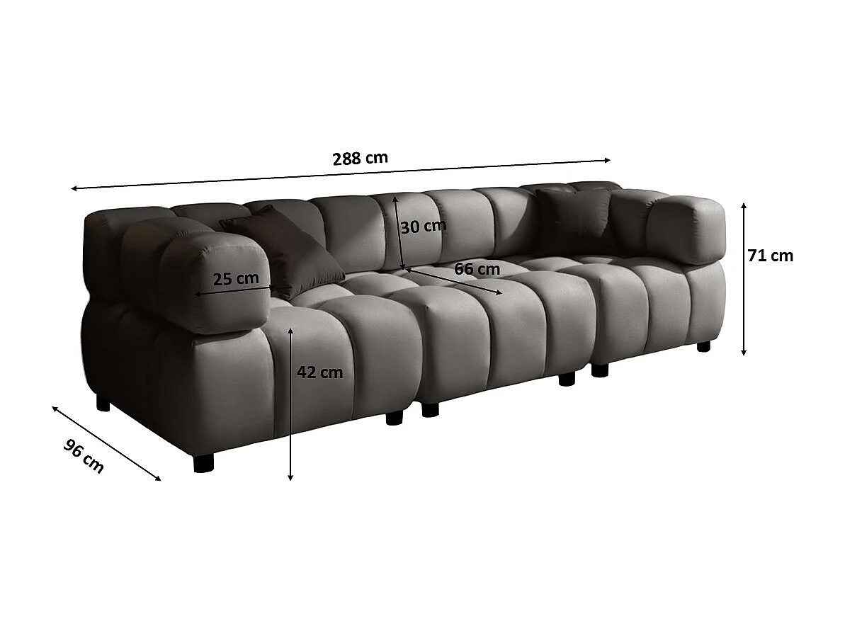 Canapé modulaire 4 places, Velours Bluvel, Gris cendré, Bolla