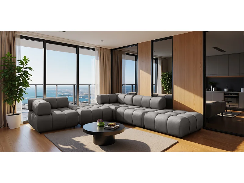 Modulaire hoekbank, Veloursstof Bluvel, Asgrijs, Rechts, Bolla