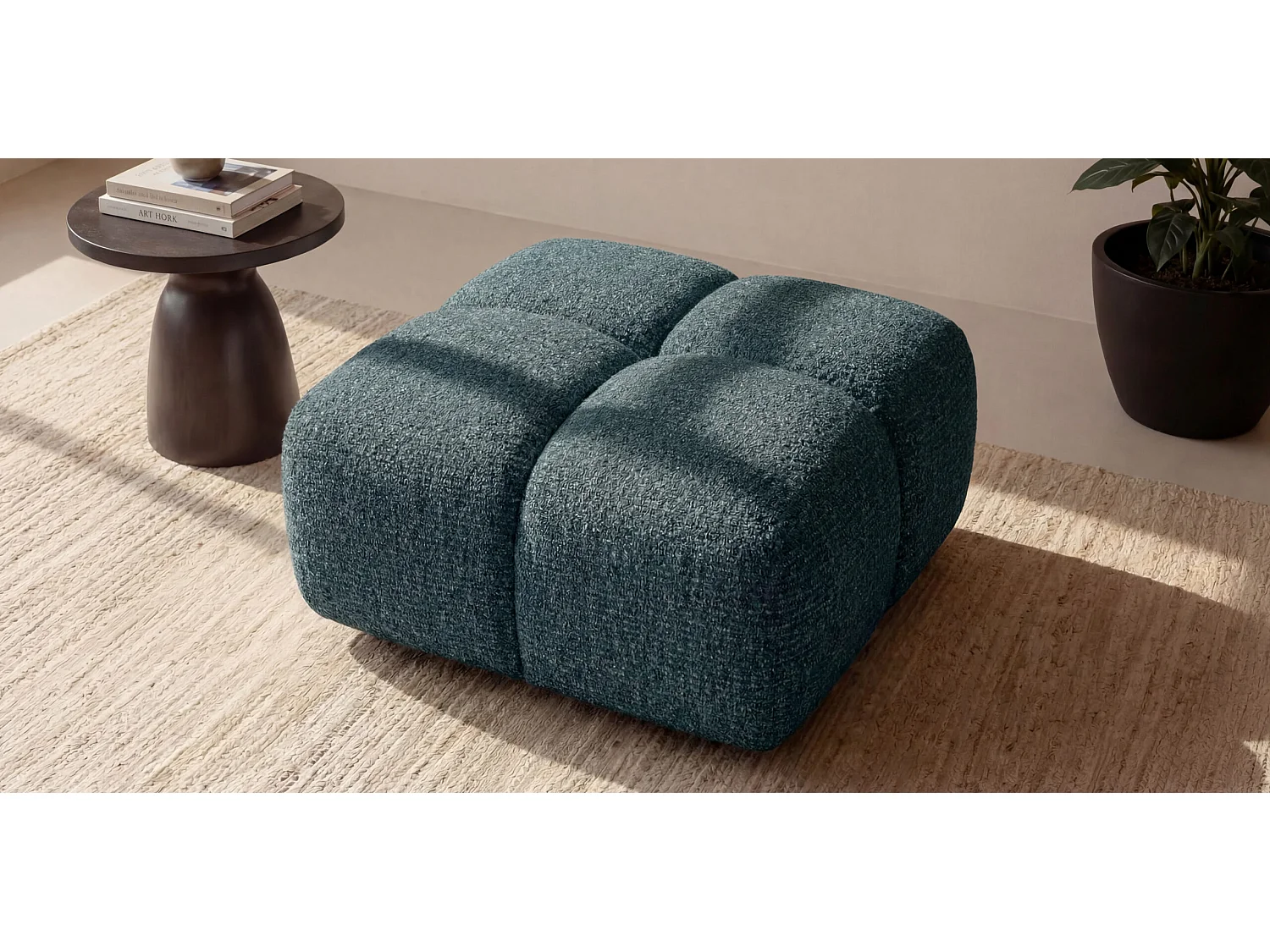 Hocker, Poef, Chenille stof Puente, Petrol, Averro