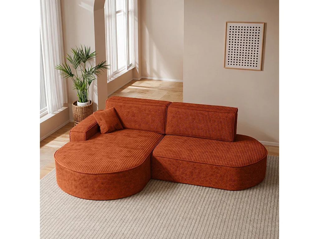 Canapé d’angle Modena Pro – confort et style au design moderne, tissu Poso, Cuivre, Gauche