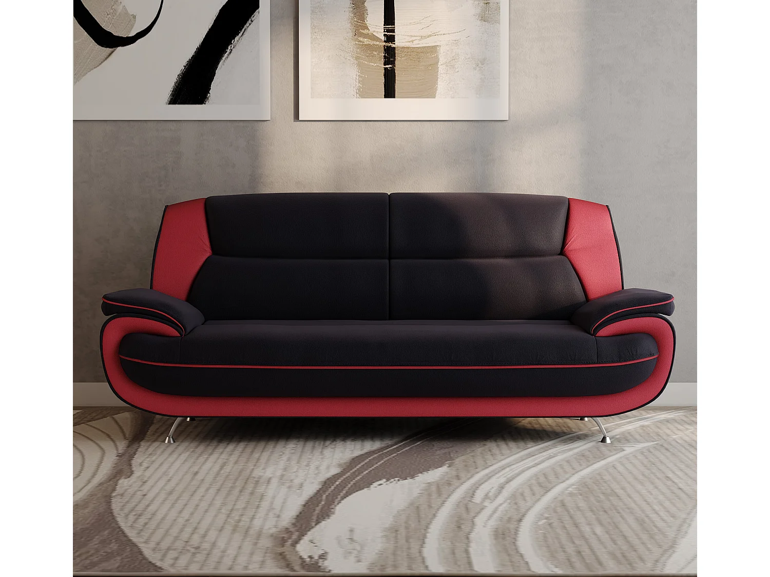 3-zits bank, stof Soft, zwart + rood, Palermo