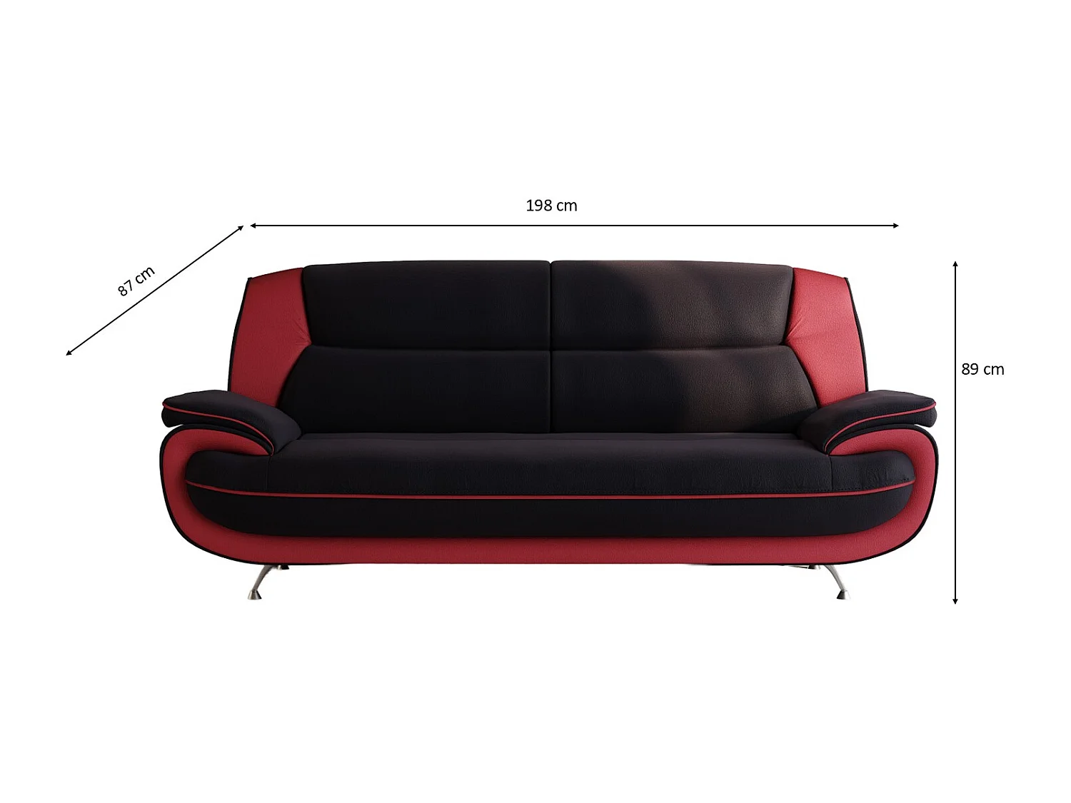 3-zits bank, stof Soft, zwart + rood, Palermo