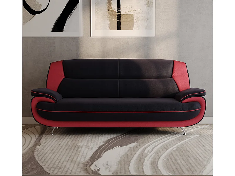 3-zits bank, stof Soft, zwart + rood, Palermo