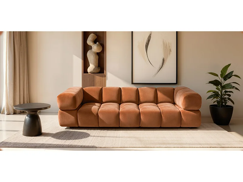 Sofa 4-Sitzer, Couch, Veloursstoff Bluvel, Zimtfarbe, Averro